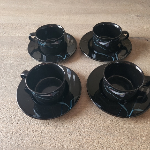 Mikasa Galleria Opus Black FK 701 Mug & Saucer Plate set Floral lot lilies 4 - Picture 2 of 7